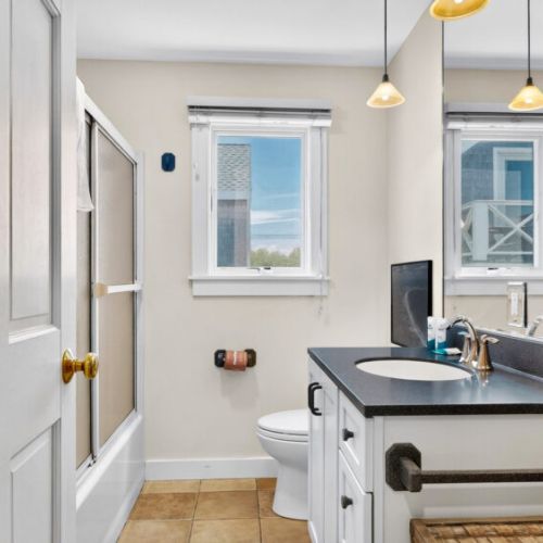 Second floor bathroom | full bathroom | glass shower doors