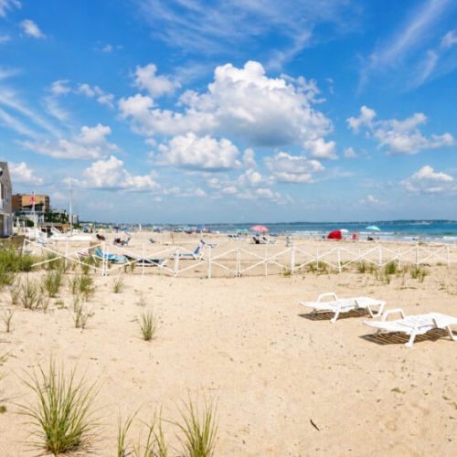Private beach with sun chairs available