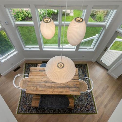 View of dining area from second floor landing