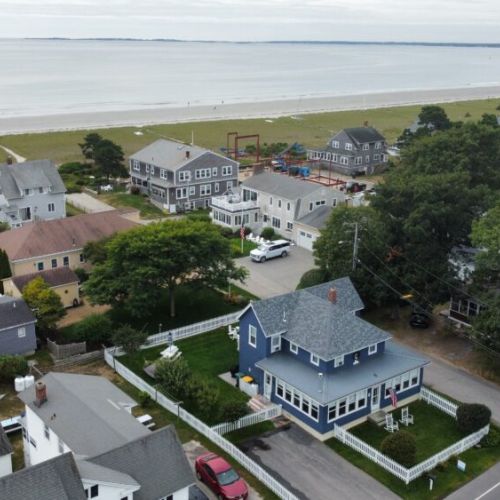 Drone view of driftwood cottage