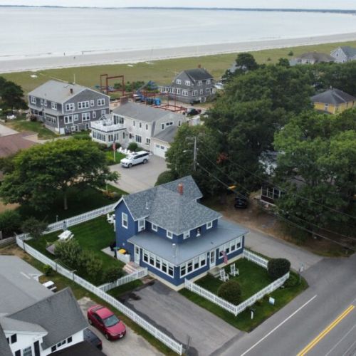 Aerial view of driftwood cottage