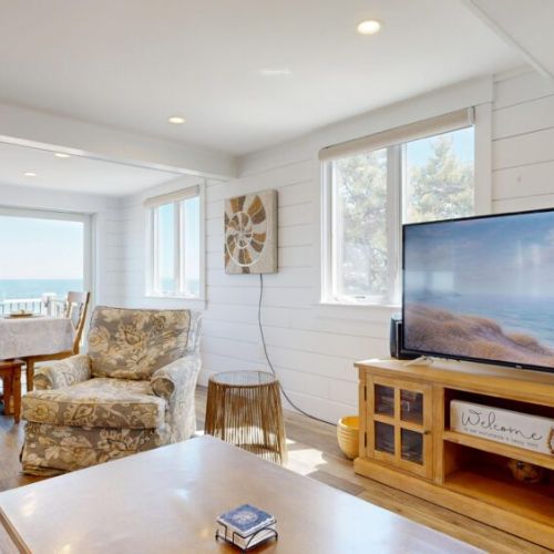 Cozy living room with coastal decor