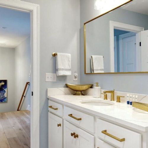 Second-floor bathroom| double vanity