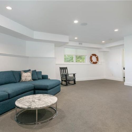 Informal living in basement | large sectional